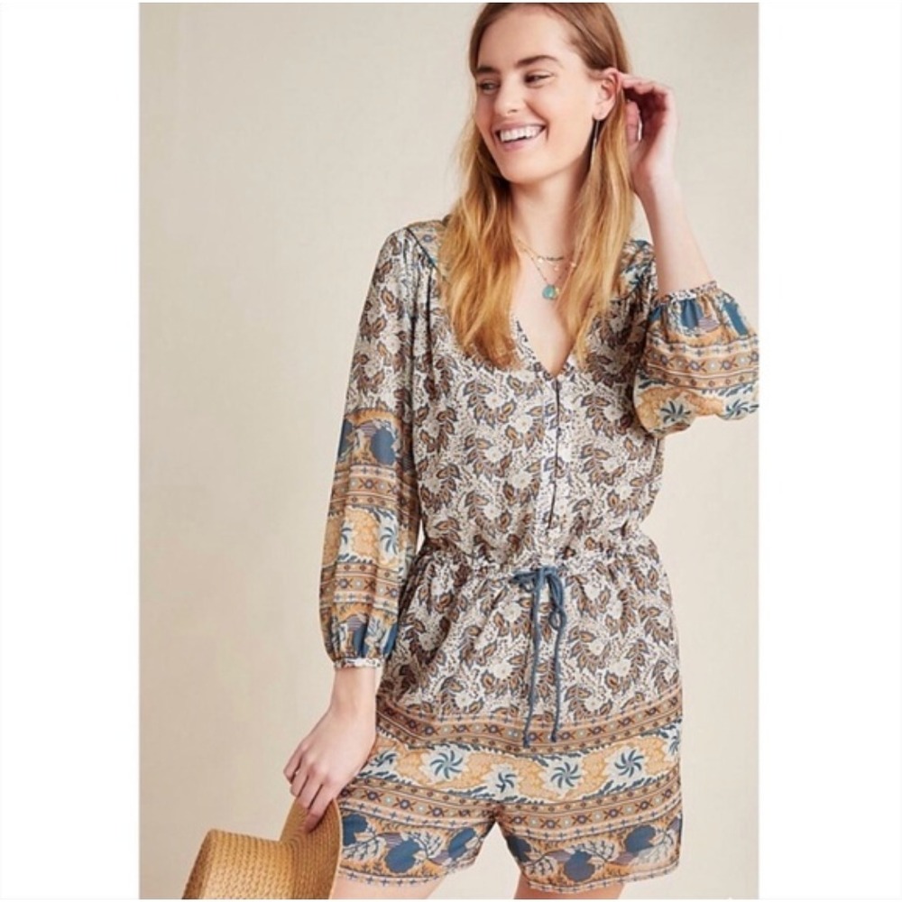Anthropologie TINY Sz XS Poppy‎ Romper Long Sleeve Boho Hippie Festival Floral